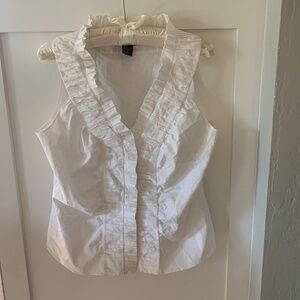 Boston Proper White Sleeveless Ruffle Top 10